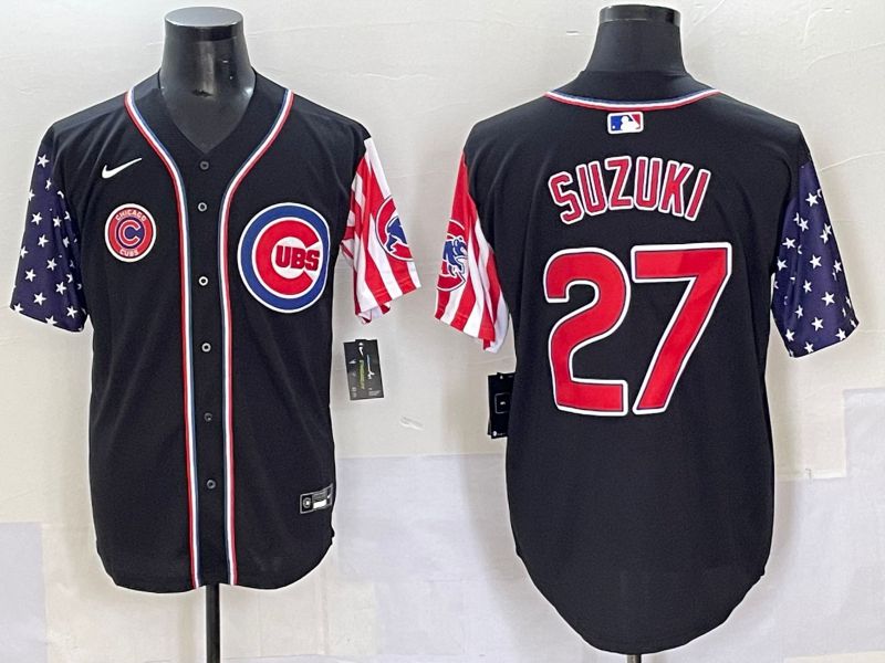 Men 2025 Chicago Cubs #27 Suzuki Black National Flags Nike MLB Jersey style 7